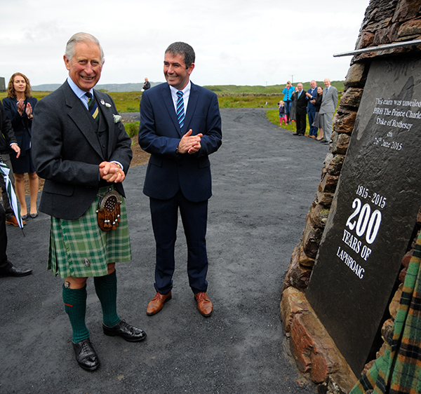 <p>HRH The&nbsp;Prince Charles, duke of&nbsp;Rothesay, raises a toast to the 200th anniversary of his favourite single malt at Laphroaig’s Islay Distillery</p>
