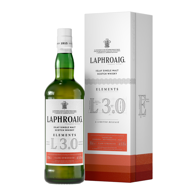 Laphroaig Elements 3.0 Flasche und Umverpackung